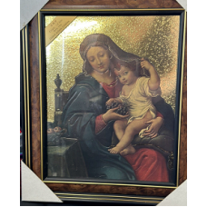 RELIGIOUS TIMBER FRAME MOTHER MARY AND BABY JESUS MADE IN ITALY